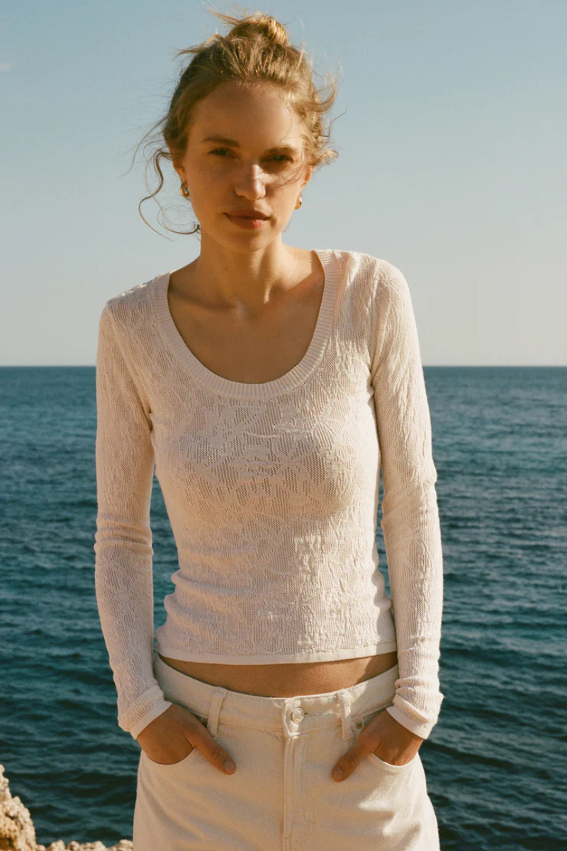 TIBI SCOOP MESH TOP-CR