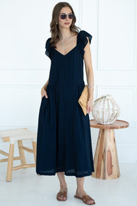 LIGHTHOUSE FLUTTER SLV MIDI DRESS