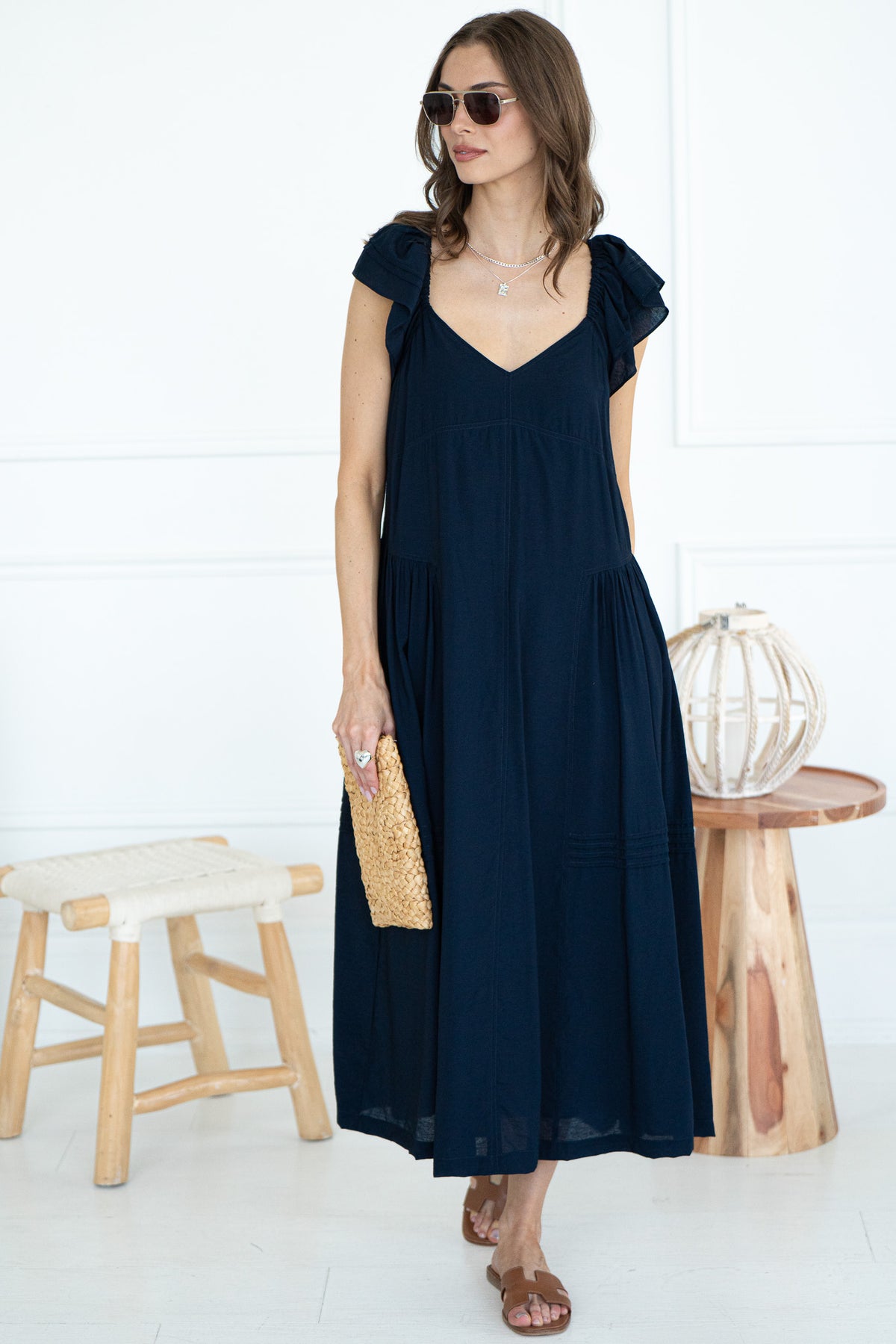 LIGHTHOUSE FLUTTER SLV MIDI DRESS