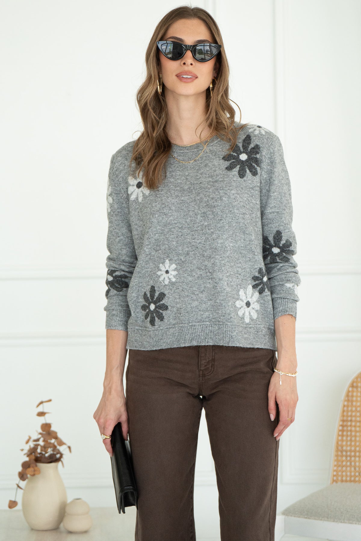 FLORAL SWEATER-GY