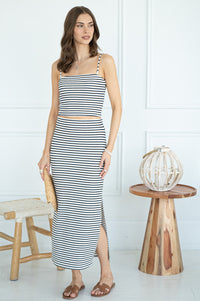 AINSLIE STRIPE STRETCH MIDI SKIRT