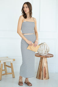 AINSLIE STRIPE STRETCH MIDI SKIRT