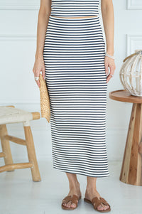 AINSLIE STRIPE STRETCH MIDI SKIRT
