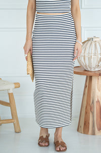 AINSLIE STRIPE STRETCH MIDI SKIRT