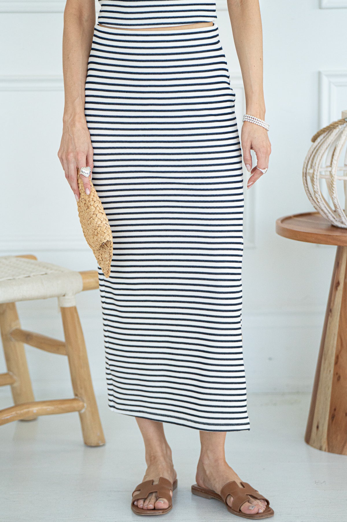 AINSLIE STRIPE STRETCH MIDI SKIRT