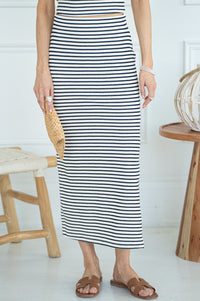 AINSLIE STRIPE STRETCH MIDI SKIRT