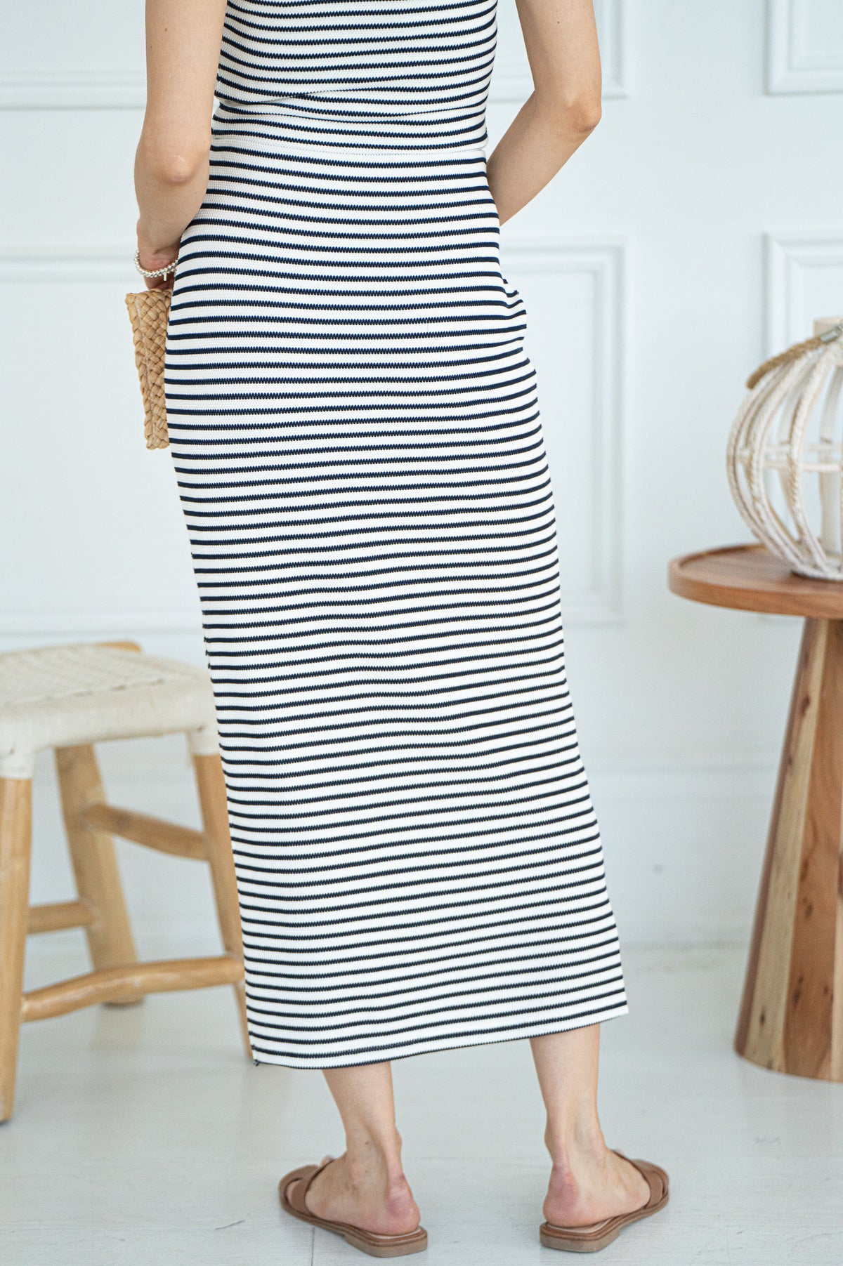 AINSLIE STRIPE STRETCH MIDI SKIRT
