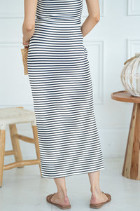 AINSLIE STRIPE STRETCH MIDI SKIRT