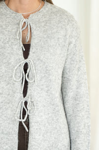 LOVE STORY TIE FRONT CARDIGAN-GY