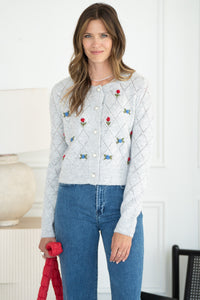 LACEY FLORAL AND PEARL CARDIGAN