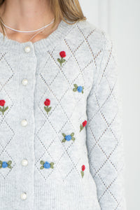 LACEY FLORAL AND PEARL CARDIGAN