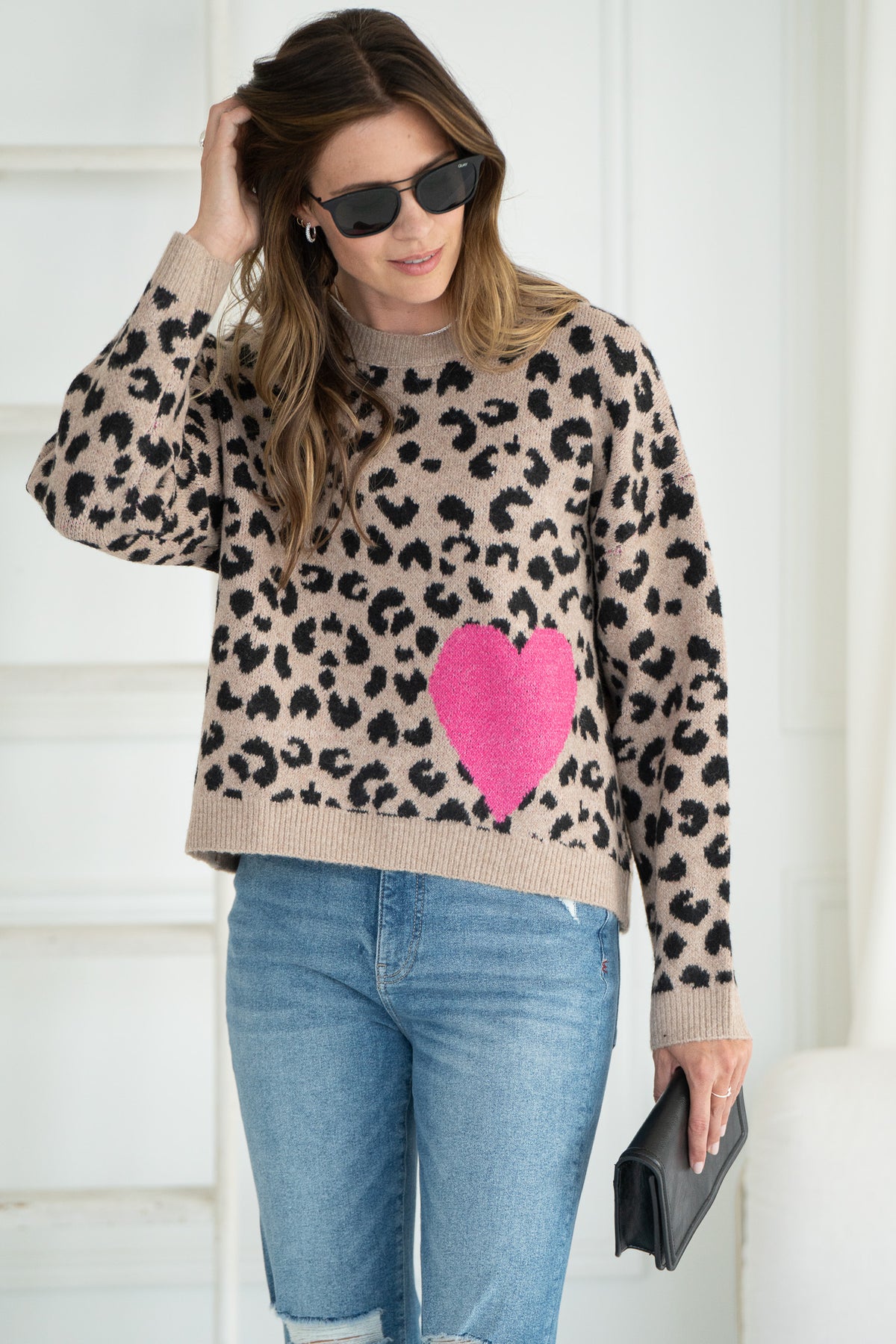 JESSIE ANIMAL PRINT HEART SWEATER