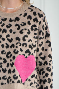 JESSIE ANIMAL PRINT HEART SWEATER
