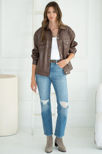 AURORA FAUX LEATHER DENIM JACKET