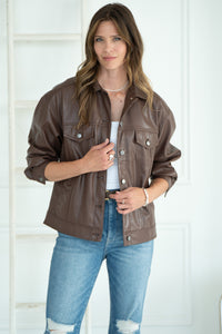 AURORA FAUX LEATHER DENIM JACKET