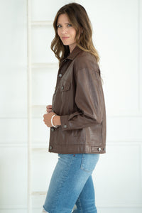 AURORA FAUX LEATHER DENIM JACKET