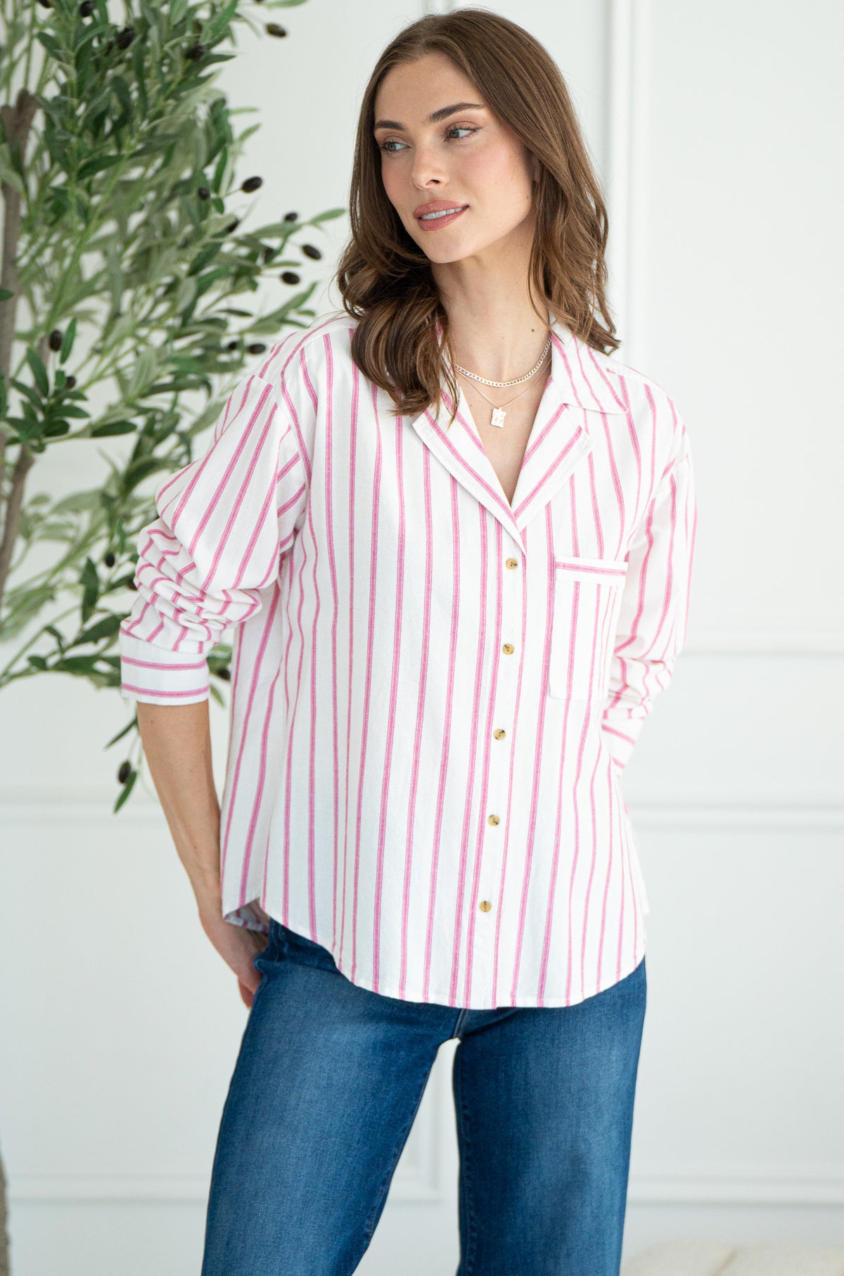 HARLYN STRIPE LINEN BLEND BLOUSE