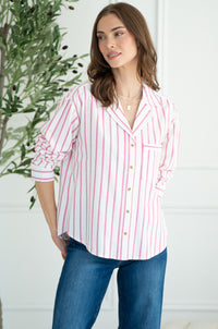 HARLYN STRIPE LINEN BLEND BLOUSE