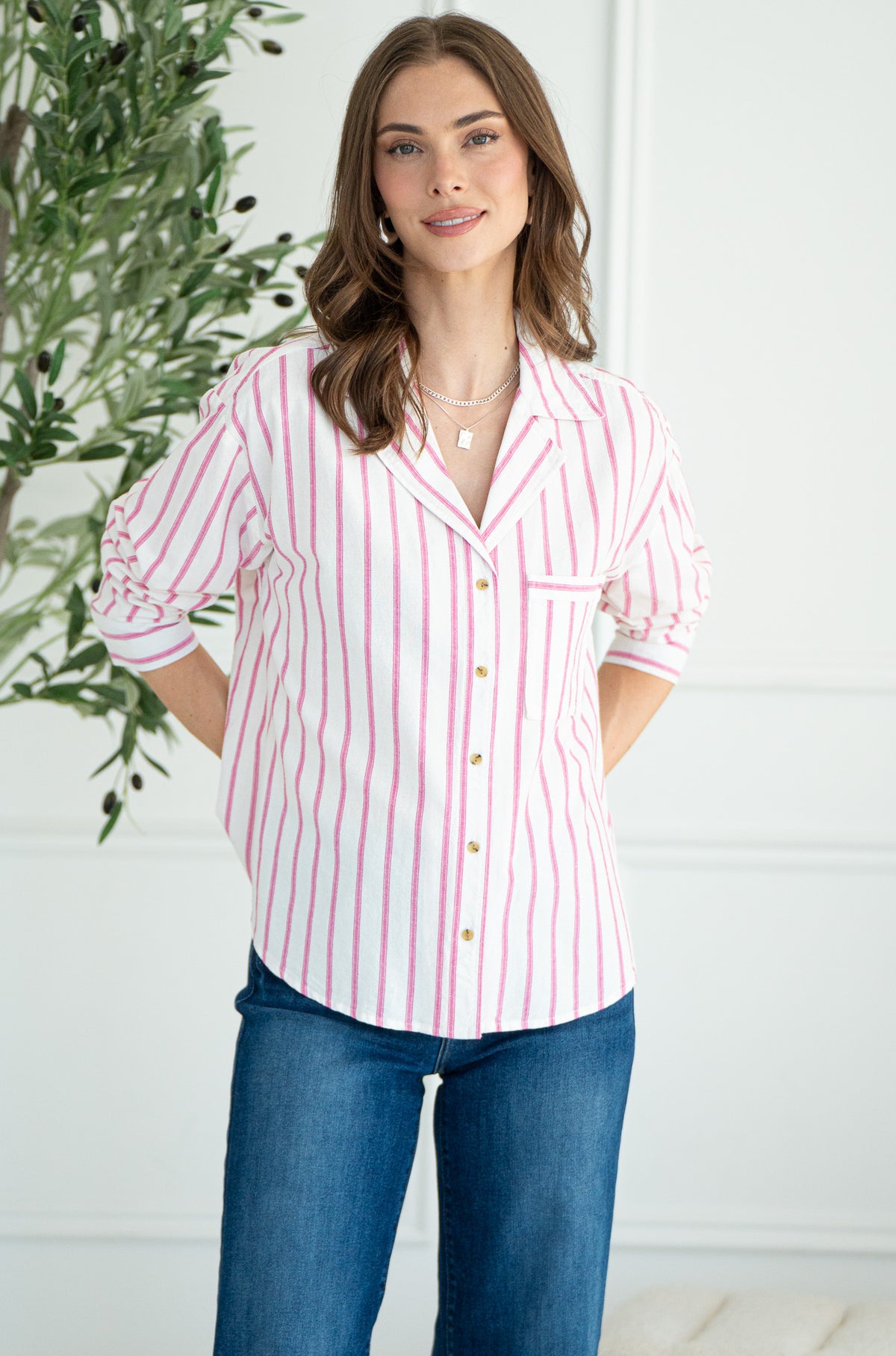 HARLYN STRIPE LINEN BLEND BLOUSE