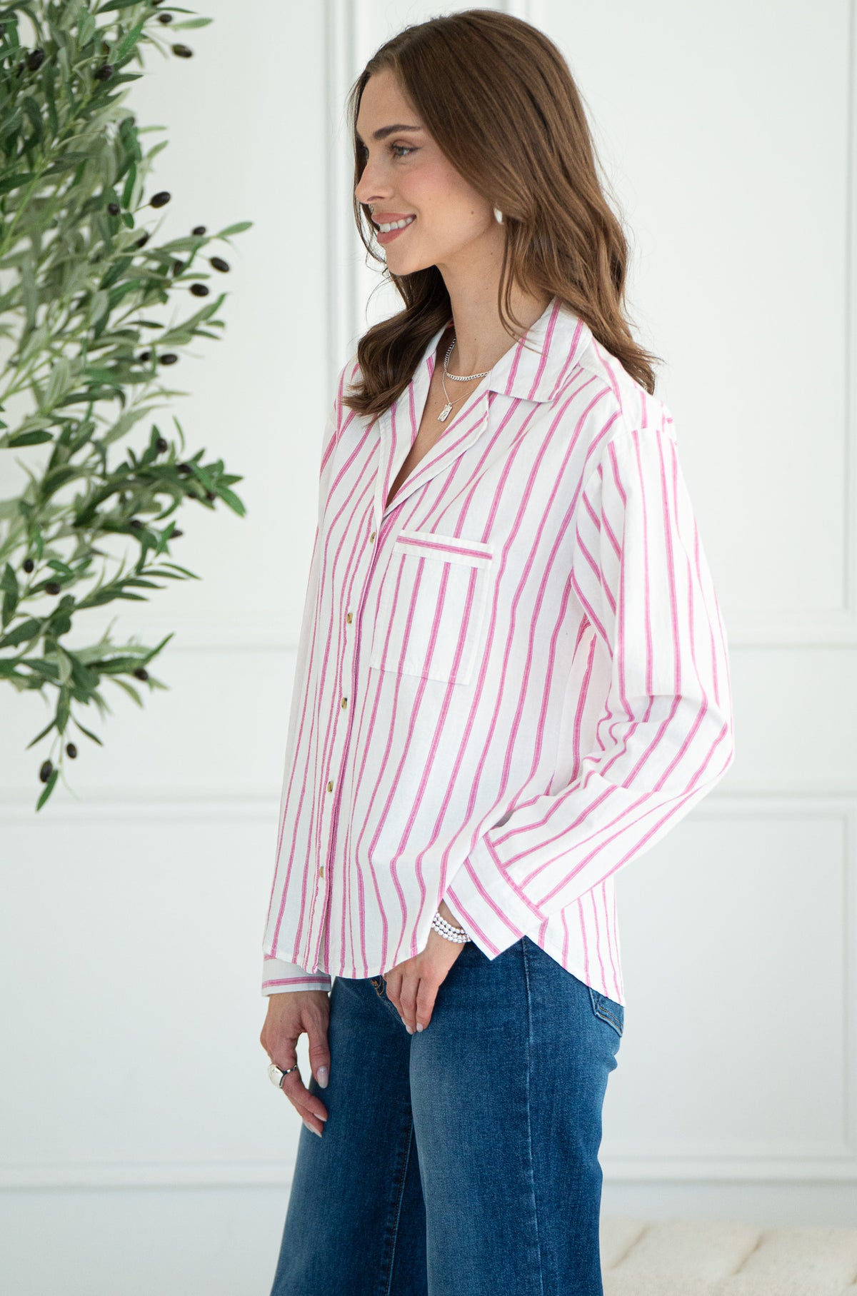 HARLYN STRIPE LINEN BLEND BLOUSE