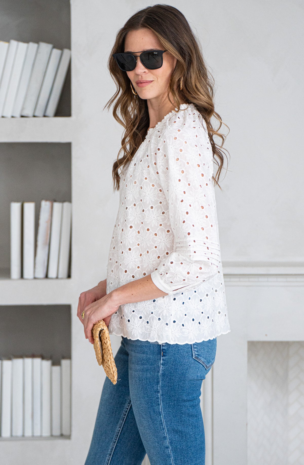 UNFORGETTABLE NIGHTS COTTON EYELET BLOUSE