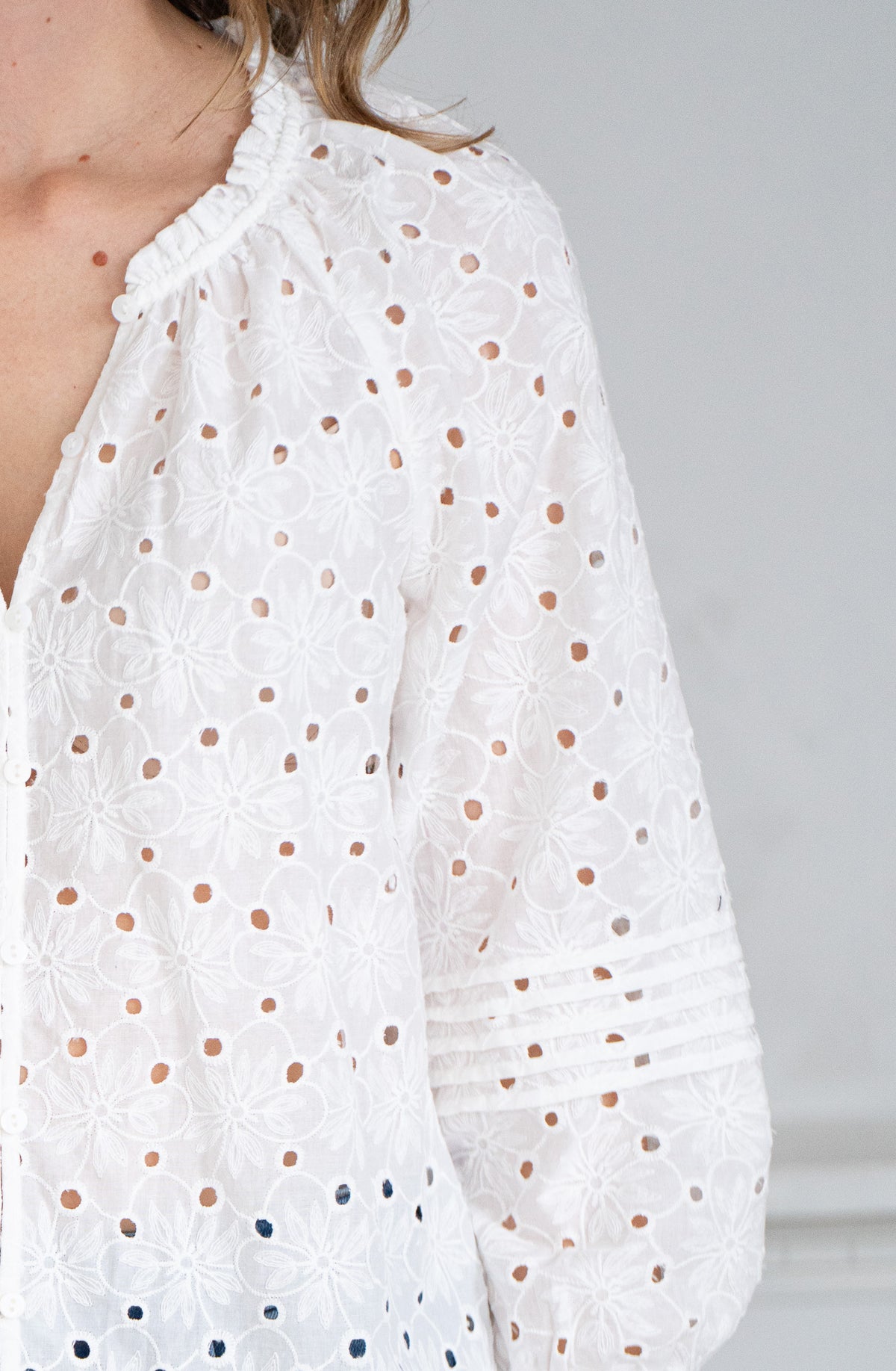 UNFORGETTABLE NIGHTS COTTON EYELET BLOUSE