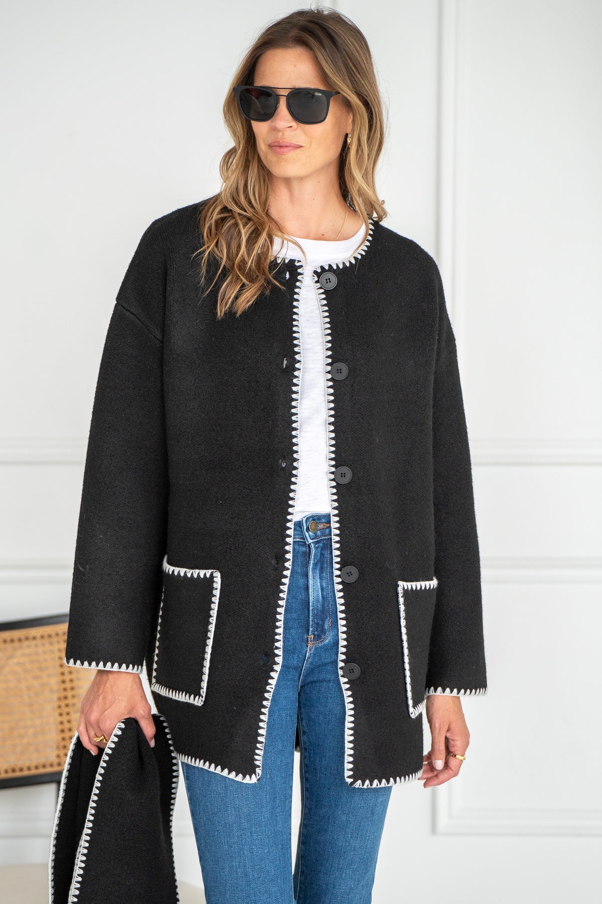 DELANEY WHIPSTITCH COAT WITH SCARF