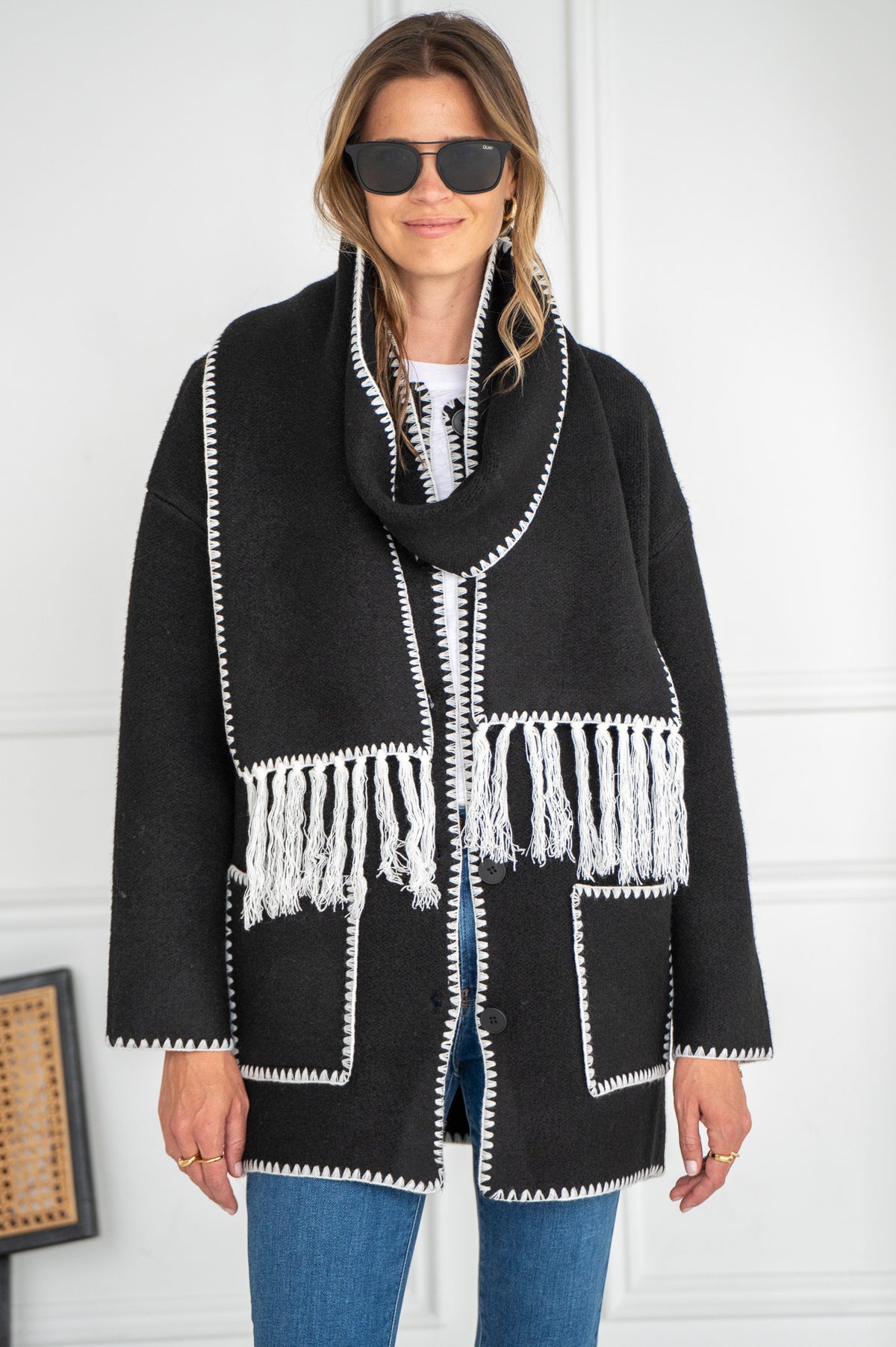 DELANEY WHIPSTITCH COAT WITH SCARF