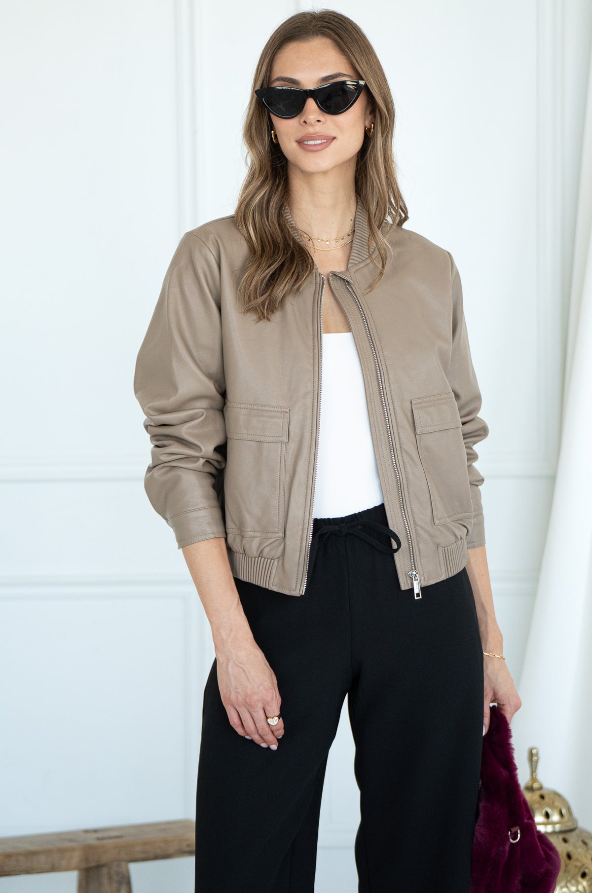 LIV FAUX LEATHER BOMBER