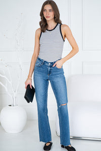 EGON STRIPE CONTRAST RIBBED TANK-BK