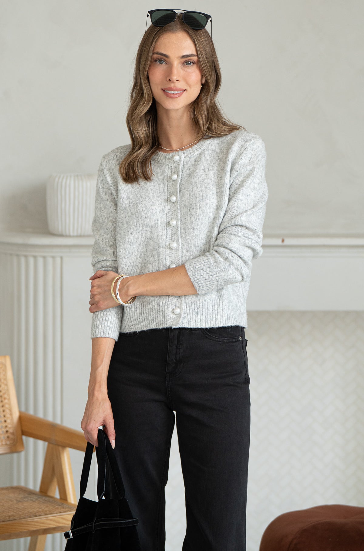 AISHA PEARL BUTTON SWEATER