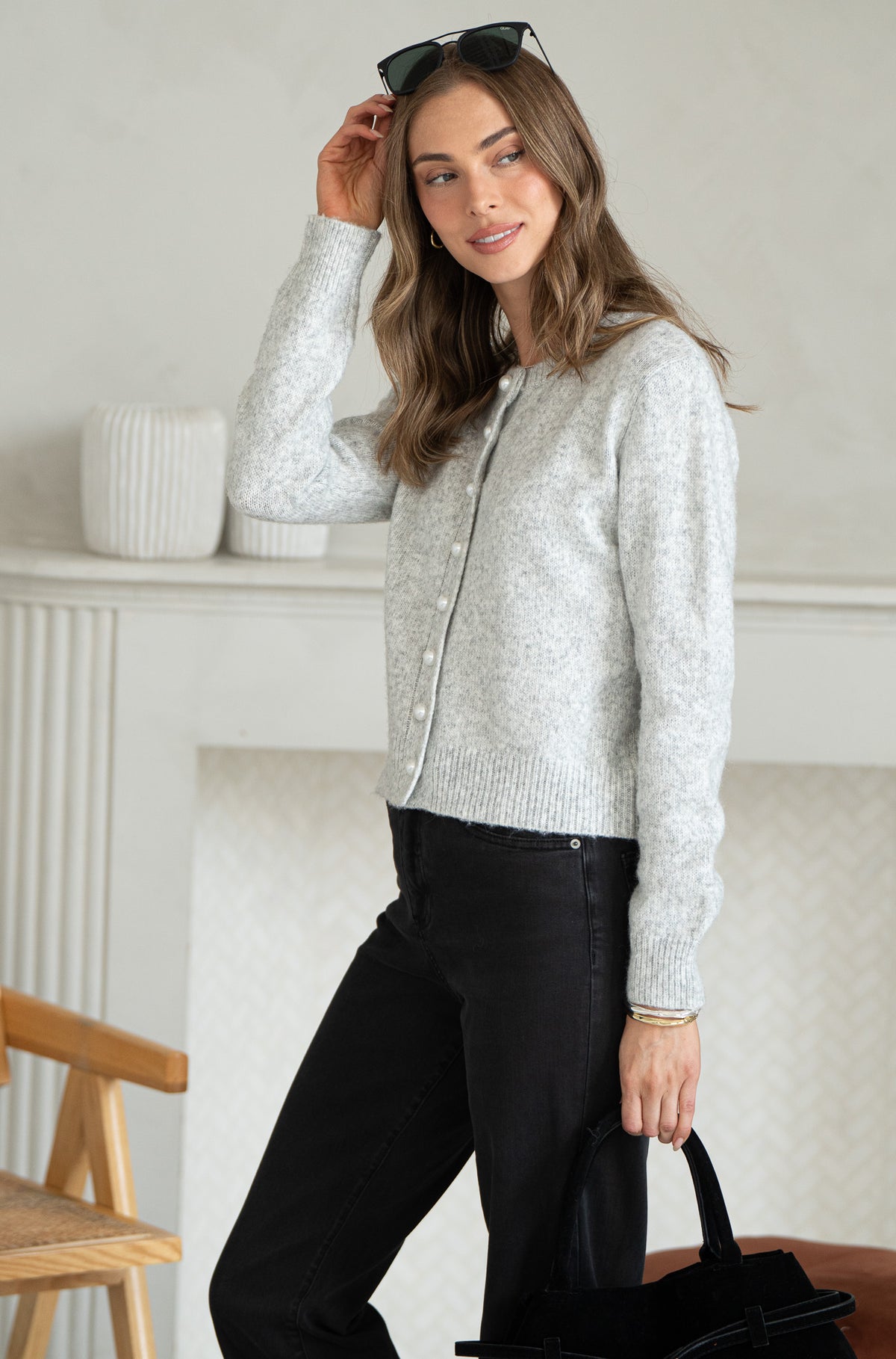 AISHA PEARL BUTTON SWEATER