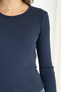 SOLA RIBBED CURVED HEM L/S TEE-BL