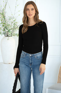 SAGAN RIB CREWNECK TOP-BK