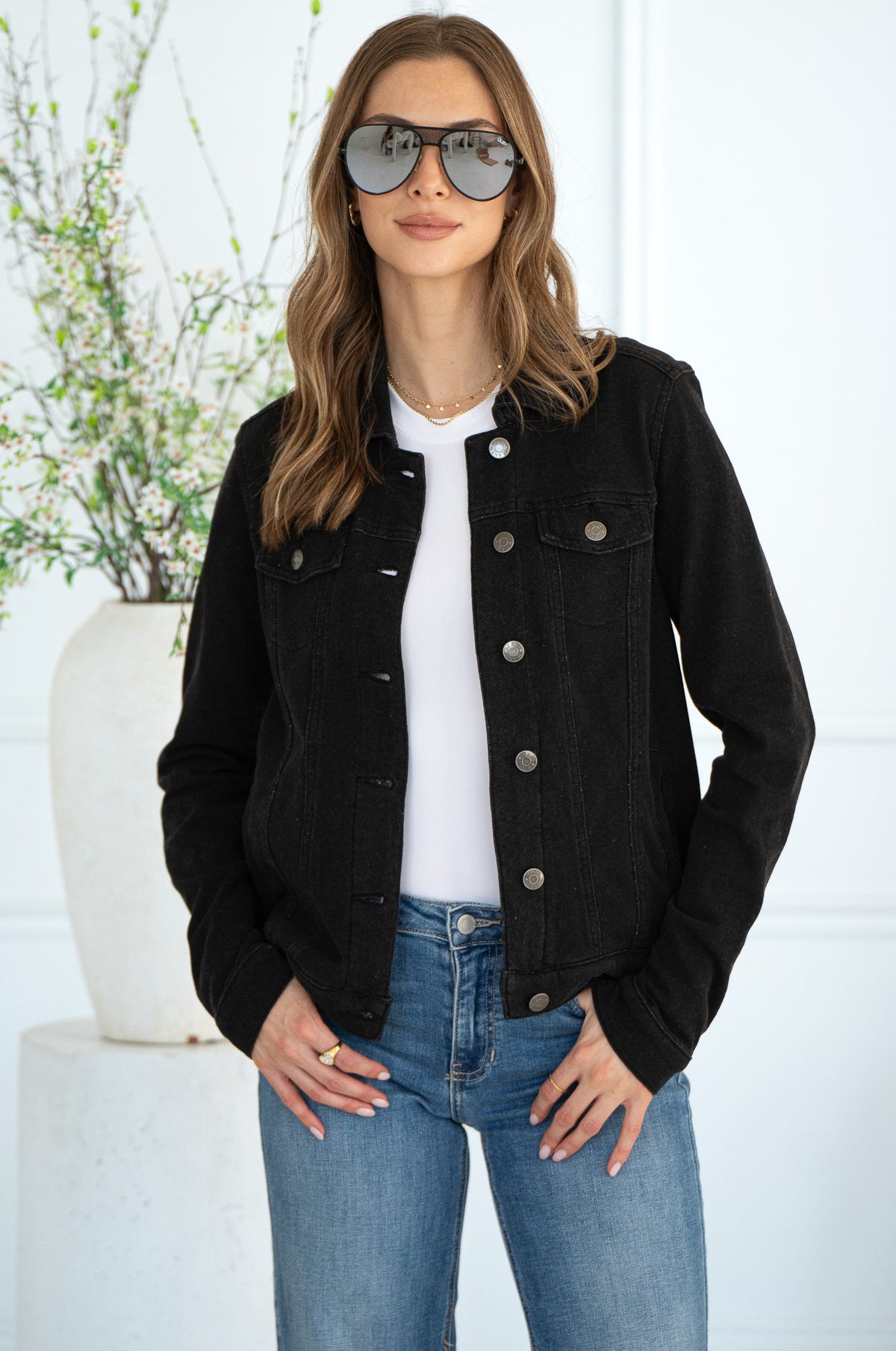 BROOKE DENIM SWEATSHIRT JACKET-BK