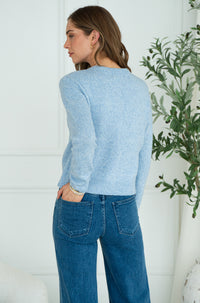 AISHA CRYSTAL BUTTON SWEATER-BL