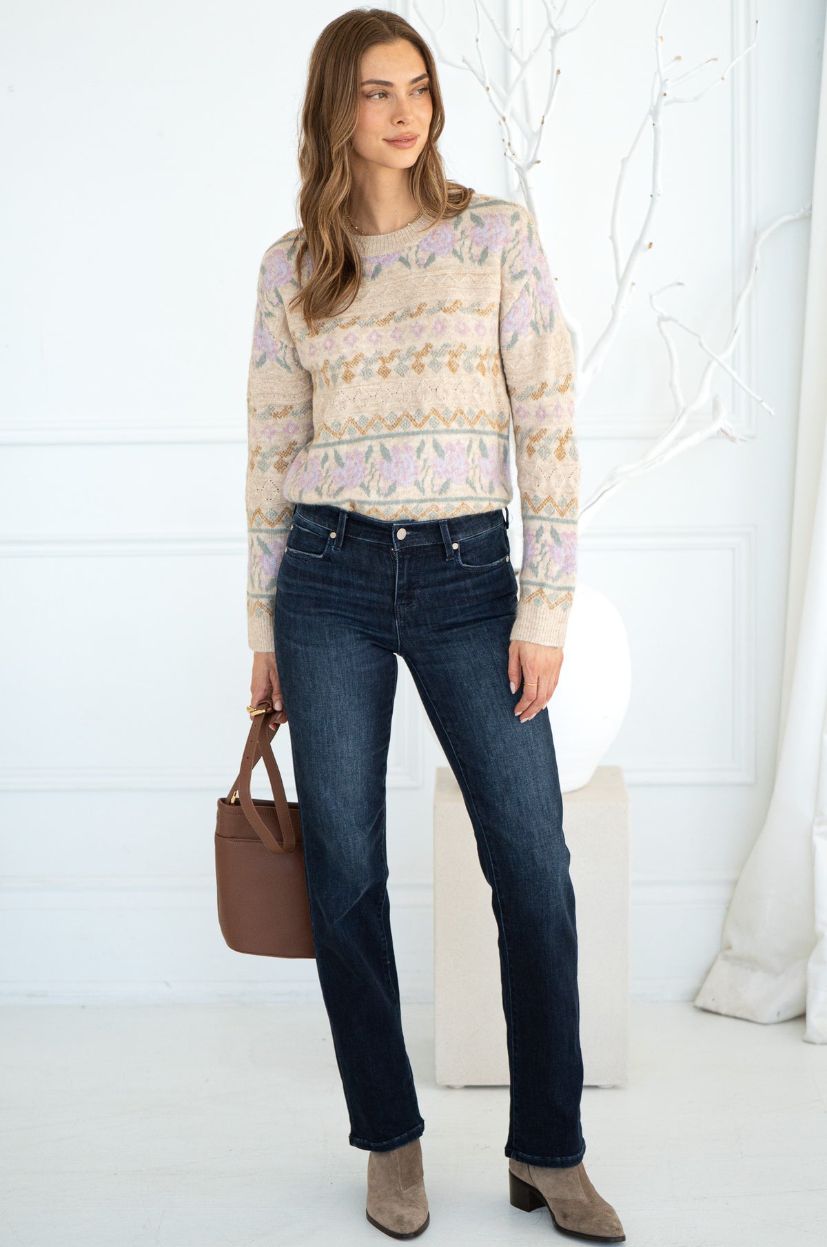 FLORAL CABLE DETAIL SWEATER