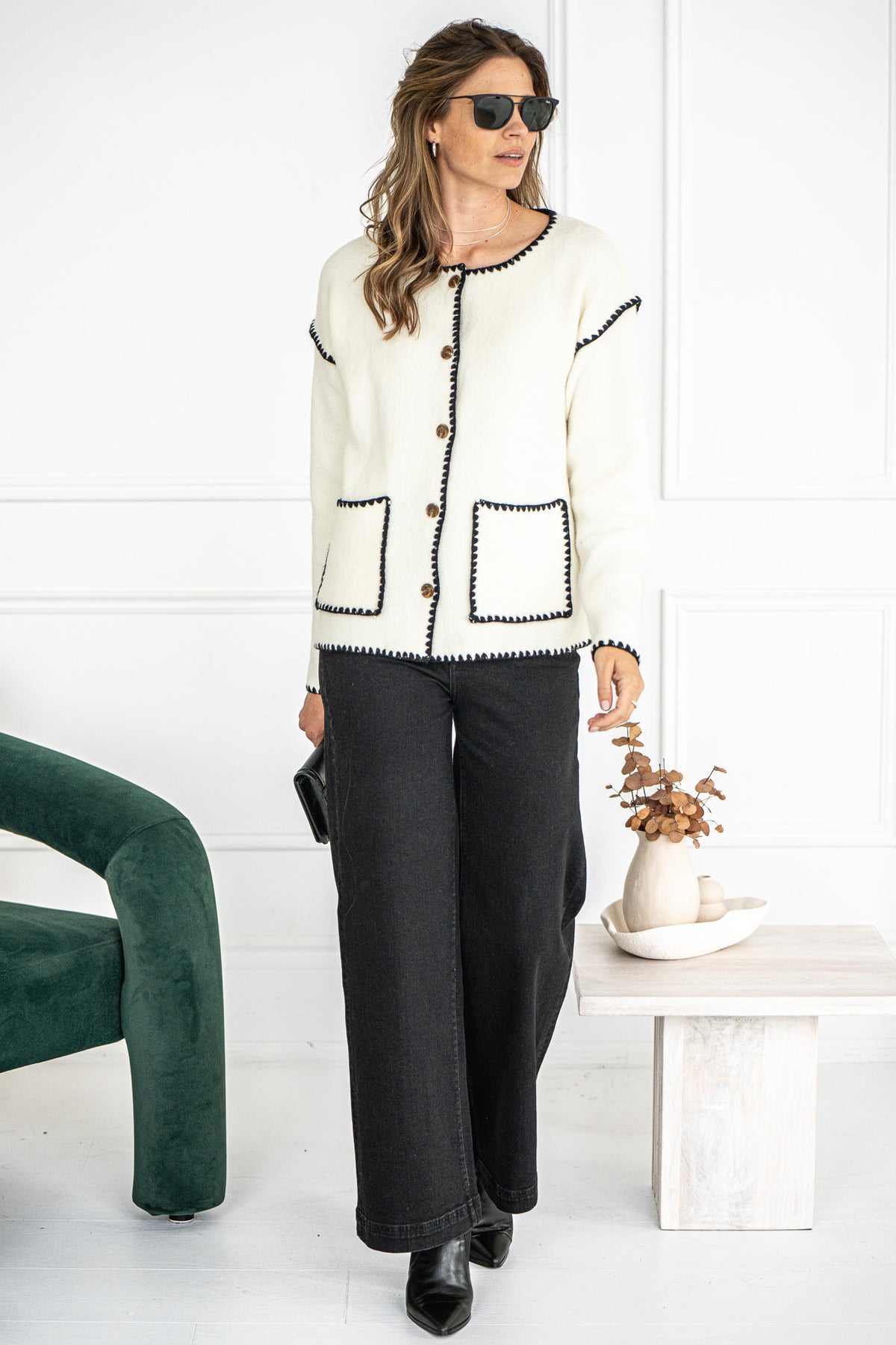 NELLY WHIPSTITCH CARDIGAN-WH