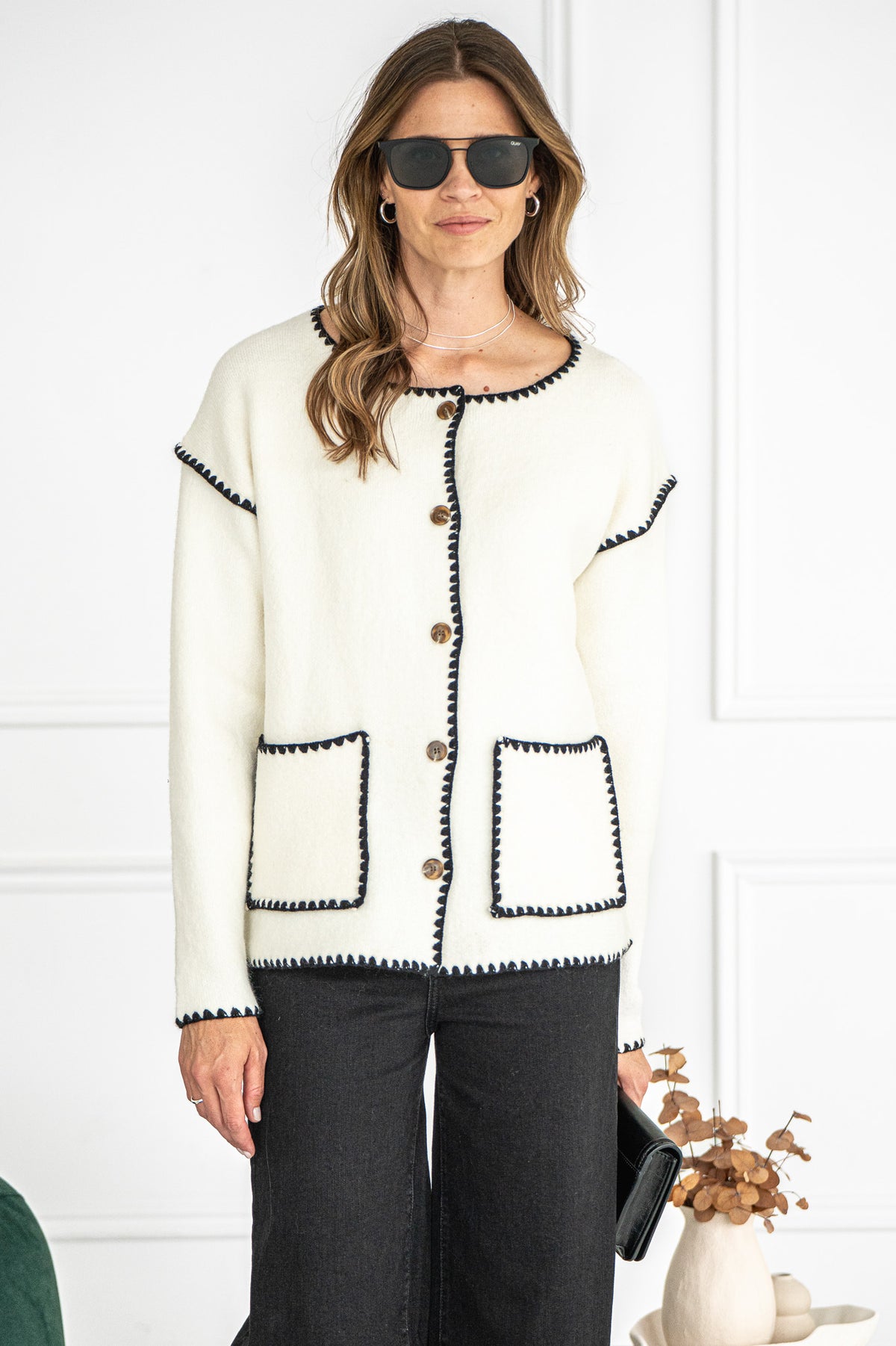 NELLY WHIPSTITCH CARDIGAN-WH