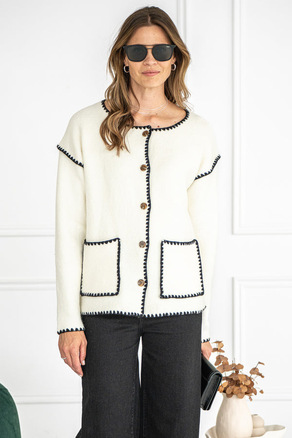 NELLY WHIPSTITCH CARDIGAN-WH