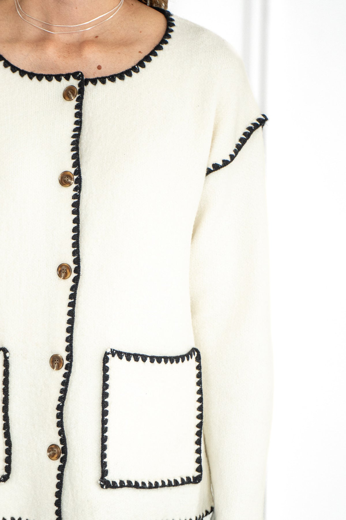 NELLY WHIPSTITCH CARDIGAN-WH