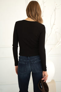 SOLA RIBBED CURVED HEM L/S TEE-BK