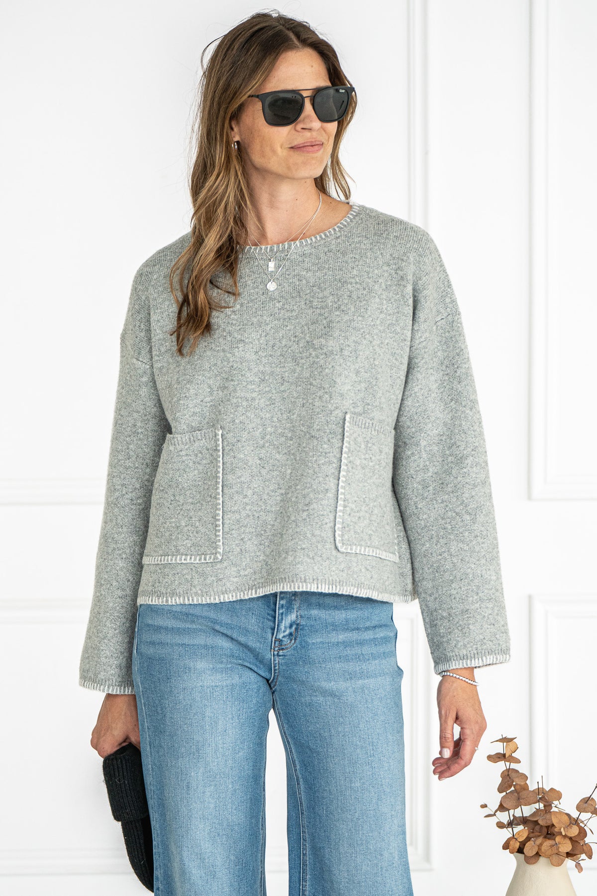 ACE POCKET WHIPSTITCH SWEATER-GY