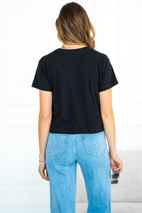 V NECK BOXY FIT COTTON TEE-BK