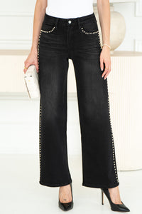 OLIVIA STUD WIDE LEG JEANS-BK