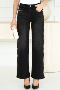 OLIVIA STUD WIDE LEG JEANS-BK