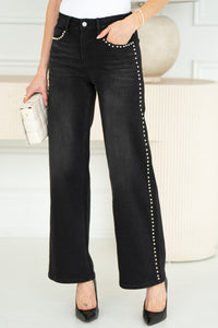 OLIVIA STUD WIDE LEG JEANS-BK