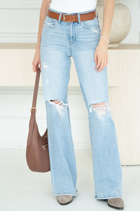 AWAY TOGETHER DISTRESSED WIDE LEG JEANS
