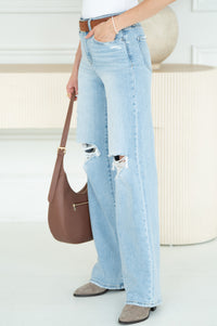 AWAY TOGETHER DISTRESSED WIDE LEG JEANS