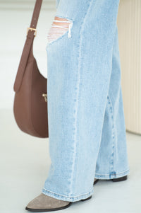 AWAY TOGETHER DISTRESSED WIDE LEG JEANS